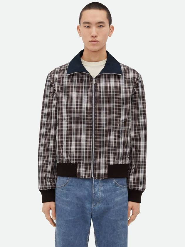 Checked Reversible Cotton Jacket Brown Navy - BOTTEGA VENETA - BALAAN 5