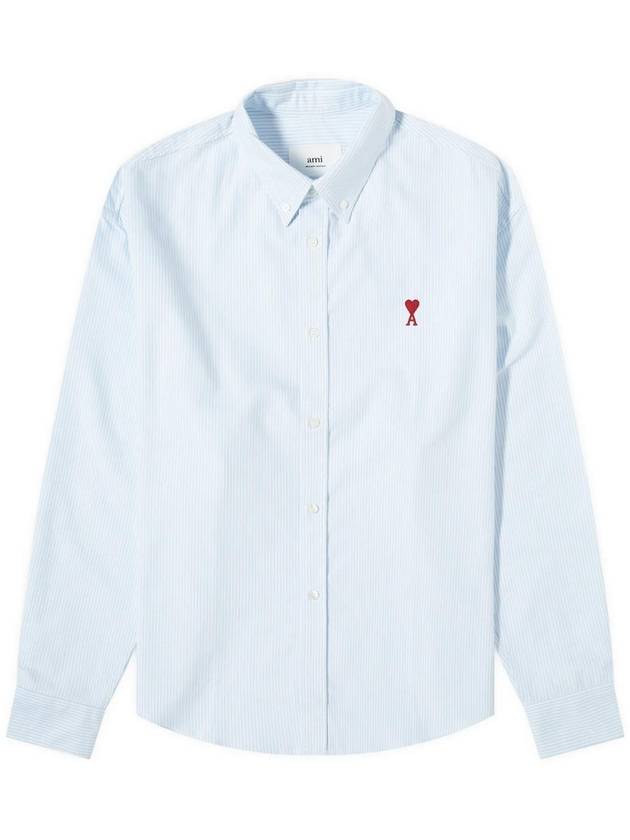 Small Heart Logo Oxford Button Down Long Sleeve Shirt Sky Blue - AMI - BALAAN 1