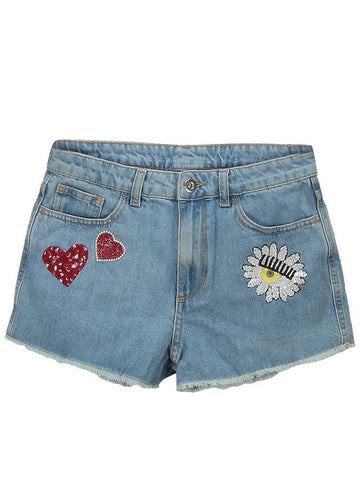 Daisy and Heart Short Denim Pants CFS005 DENIM CFA012 - CHIARA FERRAGNI - BALAAN 1