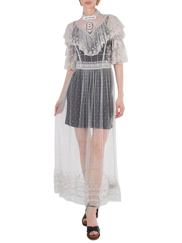 Burberry Ladies Light Pebble Grey Long Lace Dress, Brand Size 6 (US Size 4) - BURBERRY - BALAAN 1