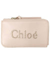 Embroidered Logo Shiny Calf Skin Zipper Card Wallet Pink - CHLOE - BALAAN 2