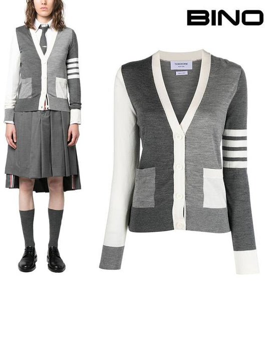 Funmix Fine 4 Bar V-neck Merino Knit Cardigan Tonal Grey - THOM BROWNE - BALAAN 2