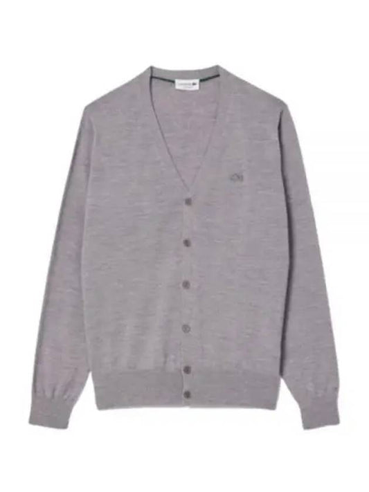 Vneck Wool Cardigan Grey - LACOSTE - BALAAN 1