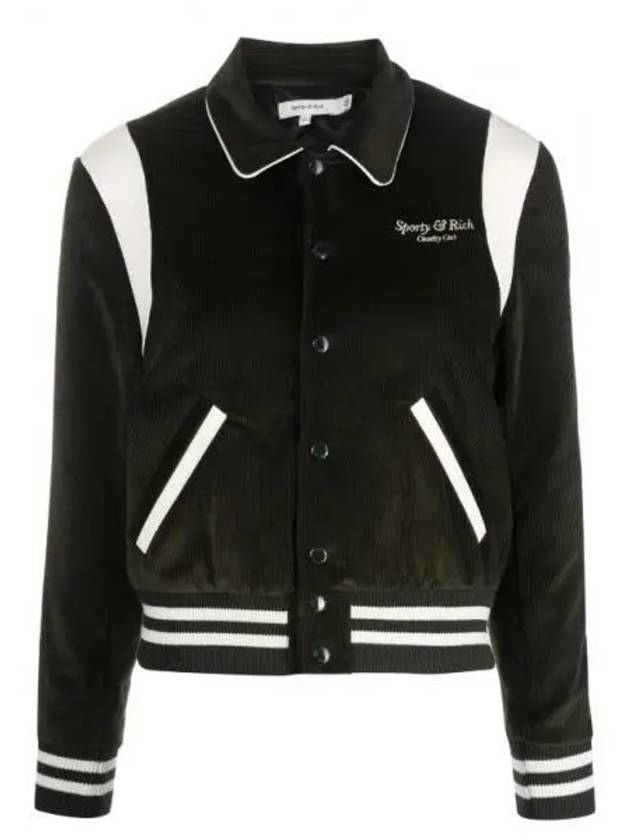 SR Sport Corduroy Varsity Jacket Dark Green White JAAW233DO 289 Sports - SPORTY & RICH - BALAAN 1