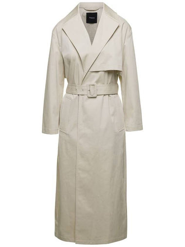 Beige Double- Breasted Trench Coat In Cotton Stretch Woman - THEORY - BALAAN 1