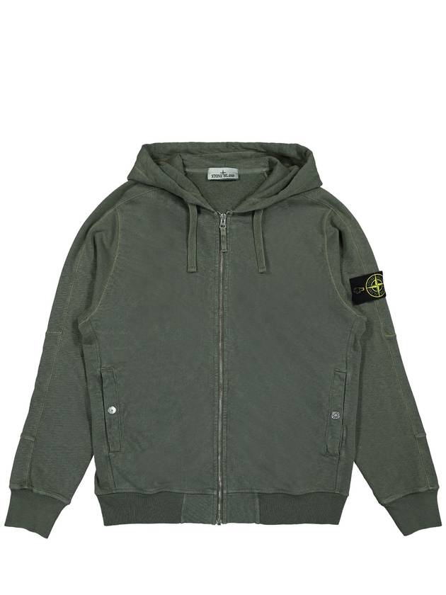 Men's Garment Dyed Malfile Zip Up Hoodie Dark Green - STONE ISLAND - BALAAN 2