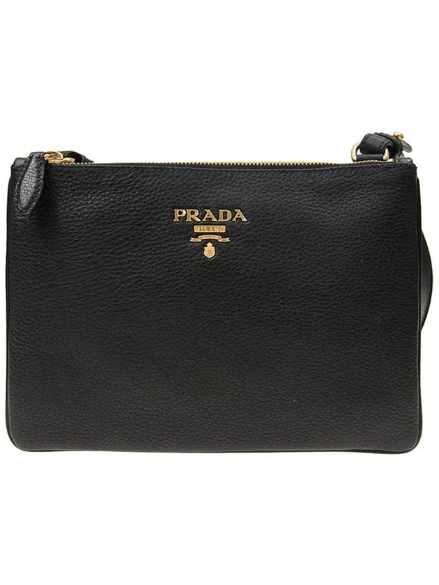 Gold logo Vitello cross bag black - PRADA - BALAAN 3