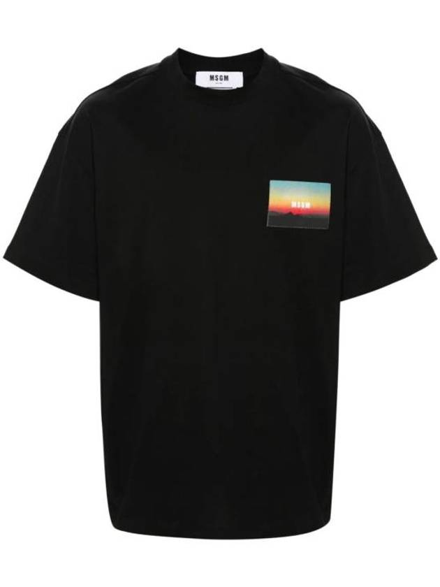 Embroidered Logo Graphic Print Cotton Short Sleeve T-Shirt Black - MSGM - BALAAN 2