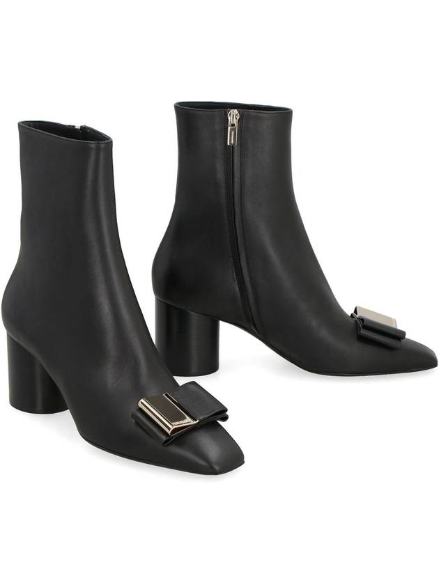 Double Bow Leather Ankle Boots Black - SALVATORE FERRAGAMO - BALAAN 4