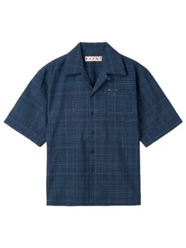 Logo embroidered pocket check shirt navy - MARNI - BALAAN 1