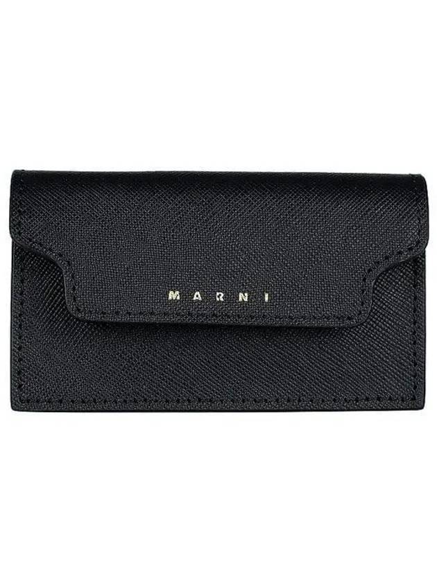 Logo Saffiano Leather Card Wallet Black - MARNI - BALAAN 2