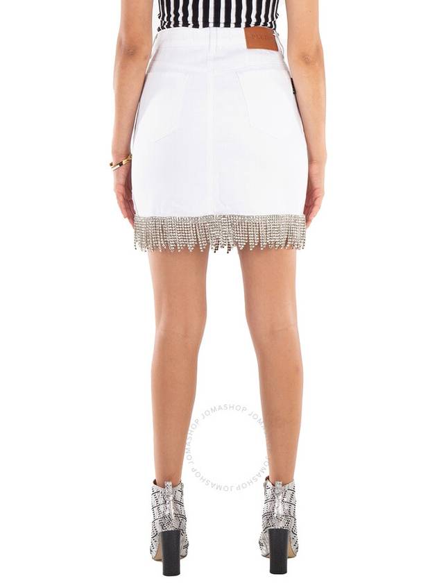 Philipp Plein White Crystal Fringe Denim Skirt, Waist Size 26" - PHILIPP PLEIN - BALAAN 3