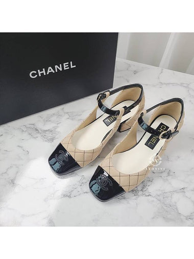 Mary Jane Suede Enamel Beige Black Strap Shoes 36 G39383 - CHANEL - BALAAN 1