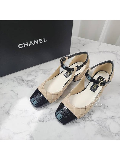 Black Strap Suede Pumps Heel Beige - CHANEL - BALAAN 2