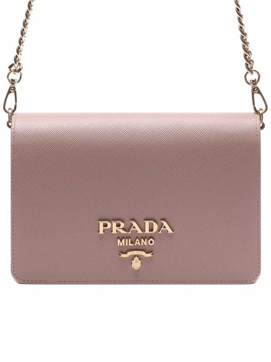 Women's Saffiano Gold Logo Chain Cross Bag - PRADA - BALAAN 1