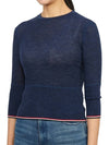 Women's Wool Rib 3/4 Sleeve Crew Neck Pullover Knit Top Navy - THOM BROWNE - BALAAN 3