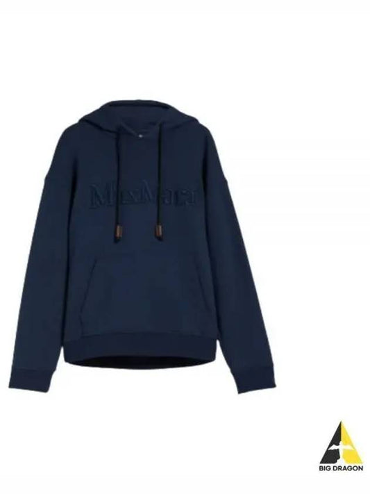 Embroidered Logo Drawstring Cotton Hoodie Navy - MAX MARA - BALAAN 2