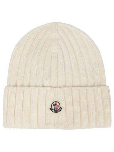 Logo Patch Wool Beanie White - MONCLER - BALAAN 1