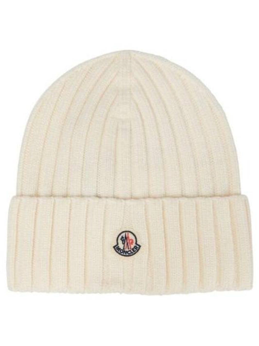 Logo Patch Wool Beanie White - MONCLER - BALAAN 1