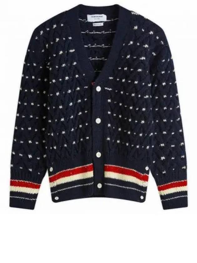 Donegal Cable Classic Wool Cardigan Navy - THOM BROWNE - BALAAN 2