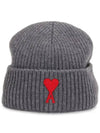 Heart Logo Patch Merino Wool Beanie Hat H21K651 018 - AMI - BALAAN 3