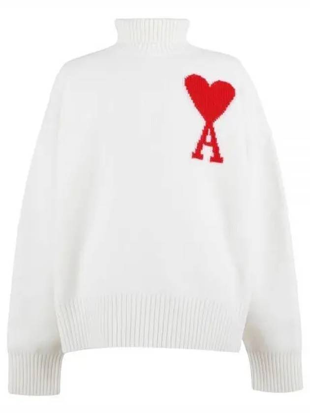 Heart Logo Knit Turtleneck White - AMI - BALAAN 2