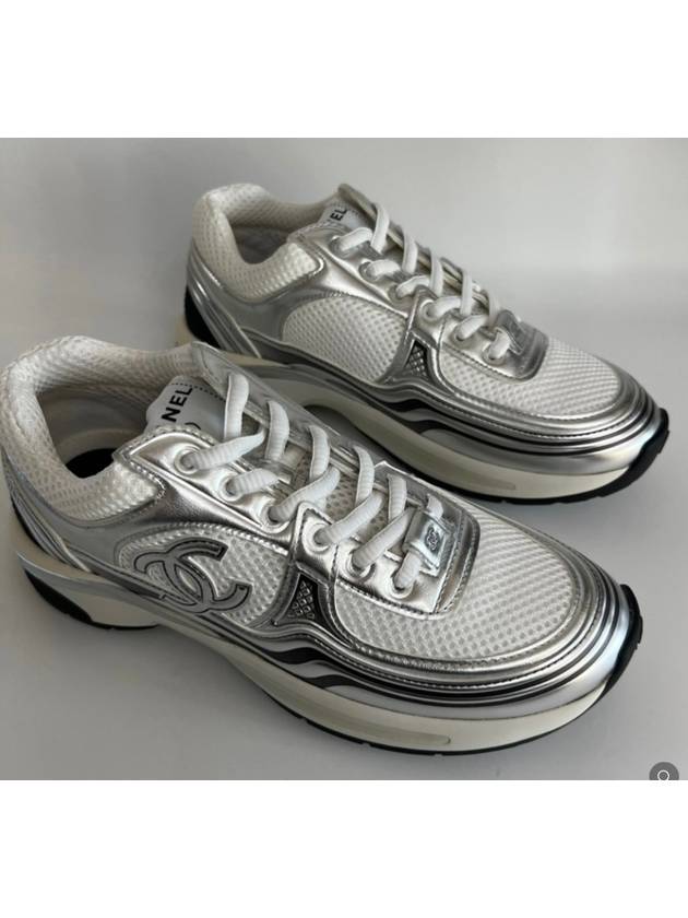 Fabric Laminated Low Top Sneakers Silver - CHANEL - BALAAN 2