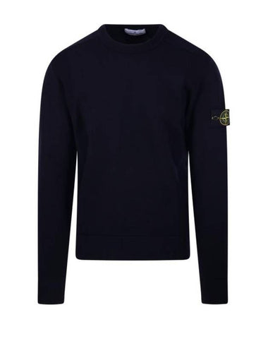 Compass Badge Crewneck Virgin Wool Knit Top Navy - STONE ISLAND - BALAAN 1