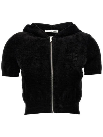 T By Alexander Wang Logo Chenille Cropped Hoodie - ALEXANDER WANG - BALAAN 1