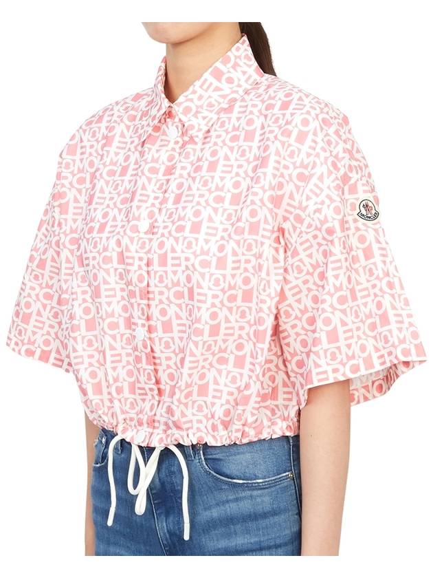 Women's Logo Print Cropped Short Sleeve Shirt Pink - MONCLER - BALAAN 4