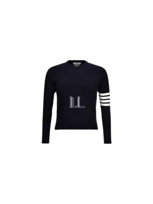 Baby Cable Cotton 4 Bar Crew Neck Knit Top Navy - THOM BROWNE - BALAAN 2