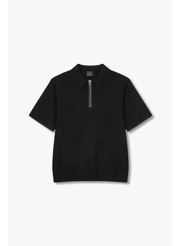 PS half zip cotton polo knit black - PAUL SMITH - BALAAN 1