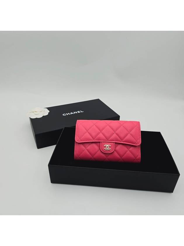 Classic Gold CC Logo Flap Grained Shiny Calfskin Medium Wallet Pink - CHANEL - BALAAN 2