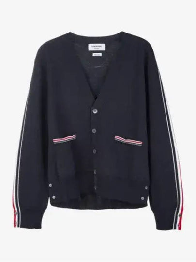 Men's Navy Side Intarsia Milano Stitch Wool Cardigan Navy - THOM BROWNE - BALAAN 2