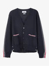 Men's Navy Side Intarsia Milano Stitch Wool Cardigan Navy - THOM BROWNE - BALAAN 3