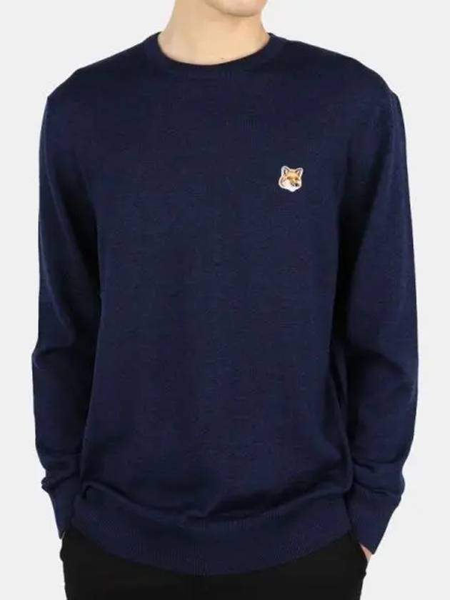 Fox head Patch Regular Round Neck Pullover Knit Top Navy Melange - MAISON KITSUNE - BALAAN 2