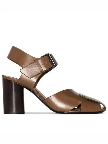 Strap Leather Sandals Heel Hazelnut Brown - LEMAIRE - BALAAN.