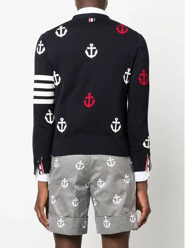 Anchor Intarsia 4-Bar V-Neck Cardigan Navy - THOM BROWNE - BALAAN 6