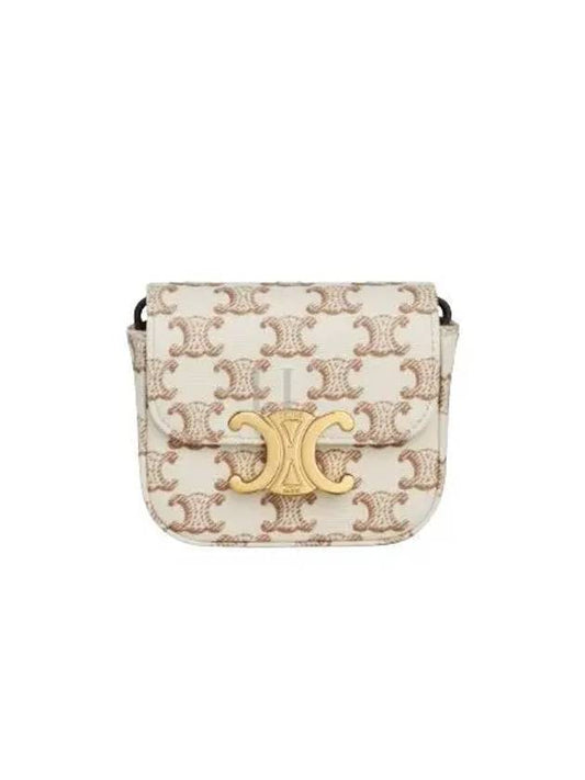 Mini Claude Textile Triomphe Print Calfskin Cross Bag White - CELINE - BALAAN 2