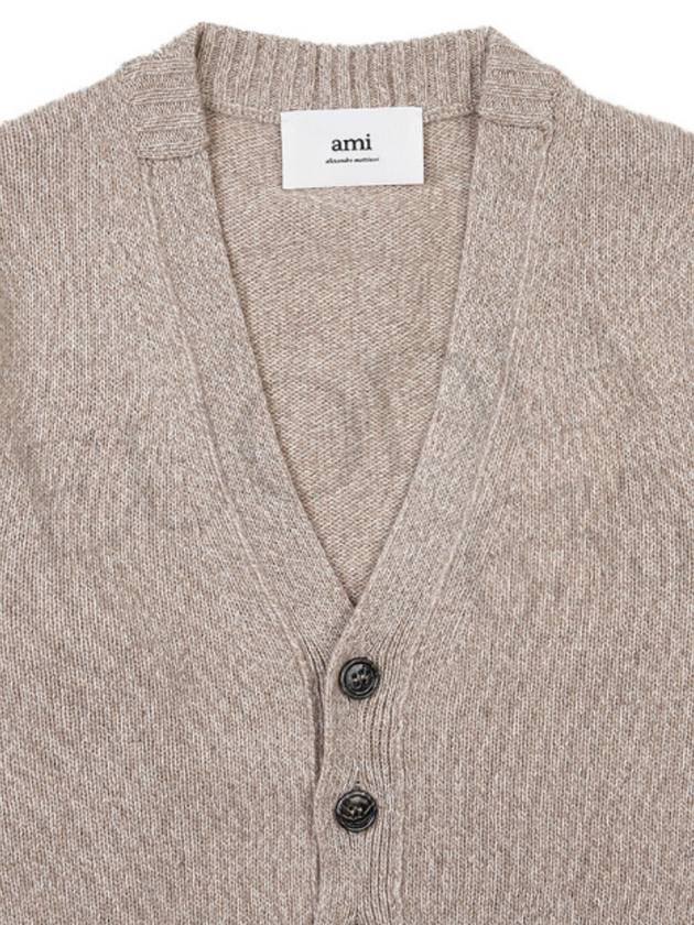 Embroidered Heart Logo Cashmere Cardigan Champagne - AMI - BALAAN 5