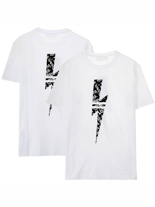 Graffiti Lightning Loose Regular Fit Short Sleeve T-Shirt White - NEIL BARRETT - BALAAN.