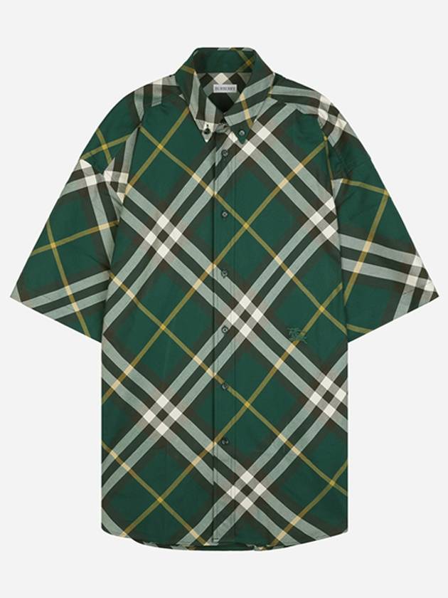 Embroidered Logo Plaid Short-Sleeve Shirt Green - BURBERRY - BALAAN 2