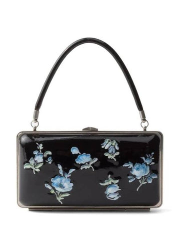 Floral Print Leather Clutch Bag Black - PRADA - BALAAN 1