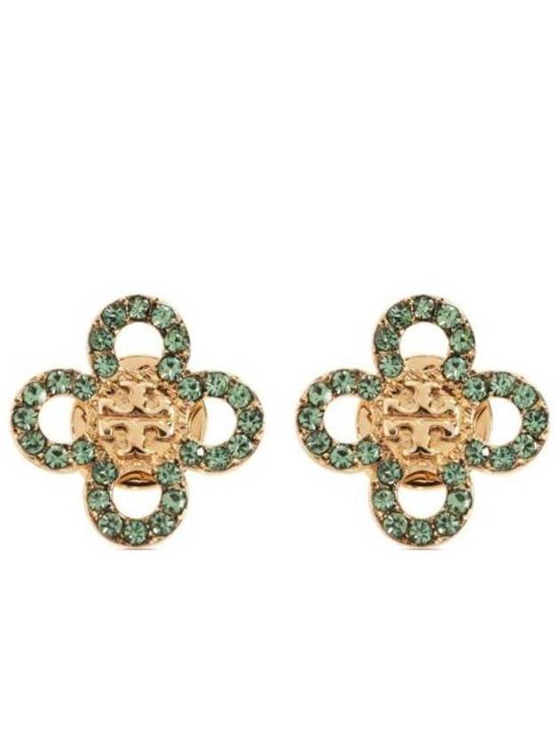 Tory Burch Kira Clover Pave Stud Small Earrings Green Gold - TORY BURCH - BALAAN 2