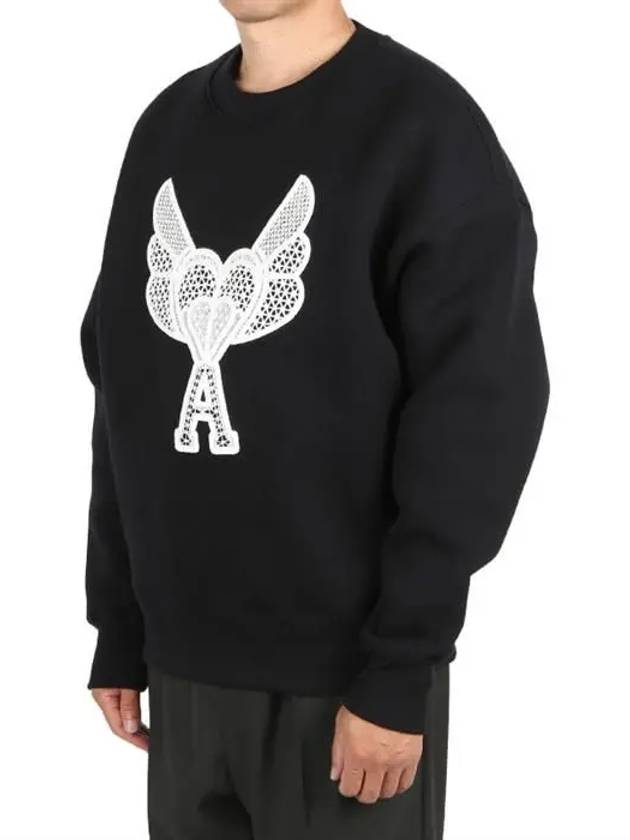 Macrame Heart A Logo Embroidered Cotton Sweatshirt Black - AMI - BALAAN 2