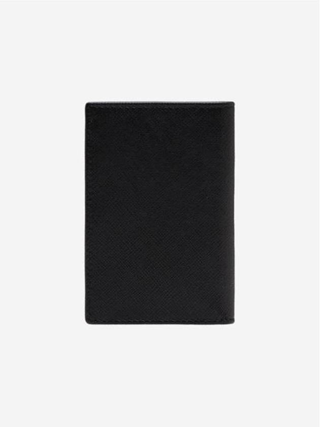 Saffiano Triangular Logo Flap Card Wallet Black - PRADA - BALAAN 3