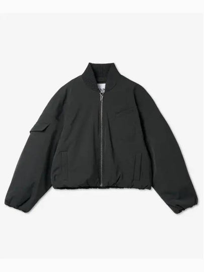 Drop Oversized Zipper Twill Bomber Jacket Black - GANNI - BALAAN 2