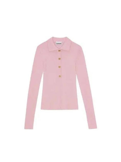 Long Sleeve Polo T-shirt Pink - GANNI - BALAAN 2