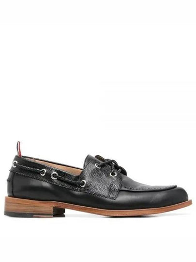 Men's Vitello Calf Leather Boat Shoes Black - THOM BROWNE - BALAAN 2