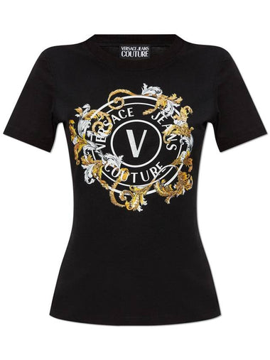 Versace Jeans Couture T-shirt With Print And Shimmering Appliqués, Women's, Black - VERSACE - BALAAN 1